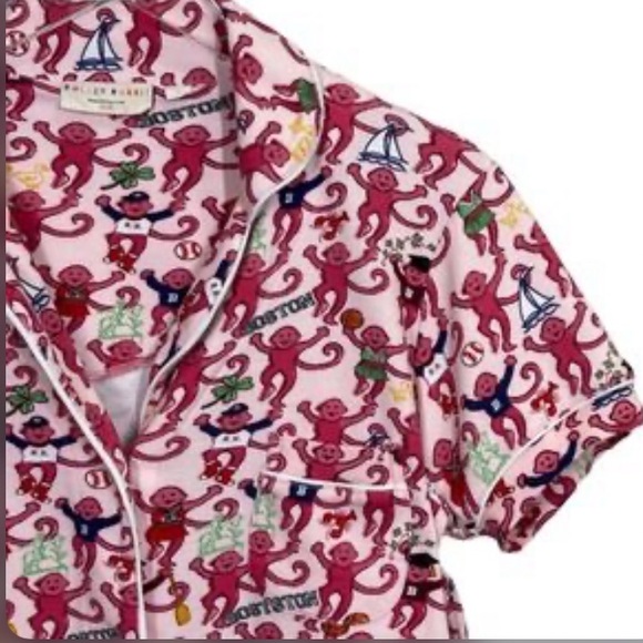 New ROLLER RABBIT PINK BOSTON MONKEYS POLO PAJAMAS TOP SZ MED PREPPY COTTON PJ - Picture 5 of 16